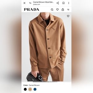 Prada Cashmere/Virgin wool button front shirt, size small, camel colour